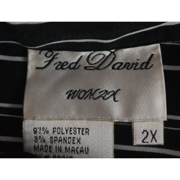 Fred David Woman Black & White Striped Button-Up Blouse Plus Size 2X - Picture 4 of 6